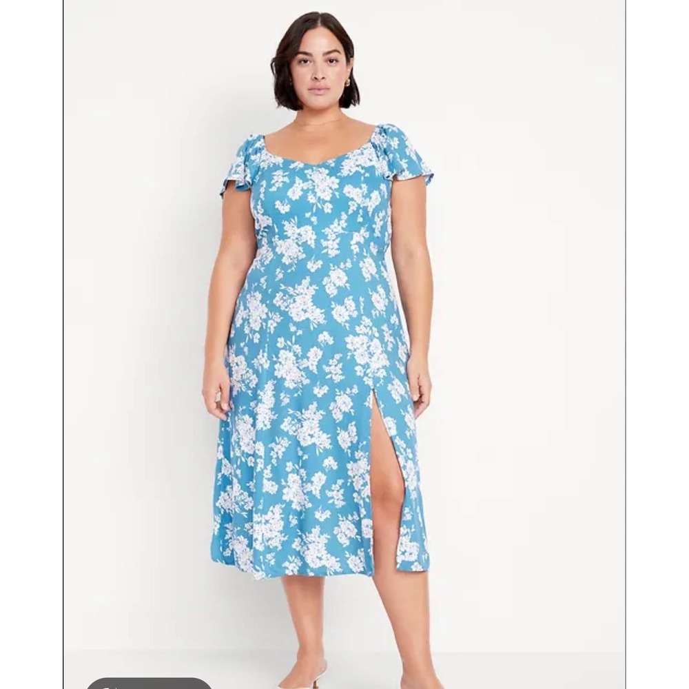 NWT Old Navy Flutter-Sleeve Crepe Blue Floral Midi Dress Women's Sz 4X